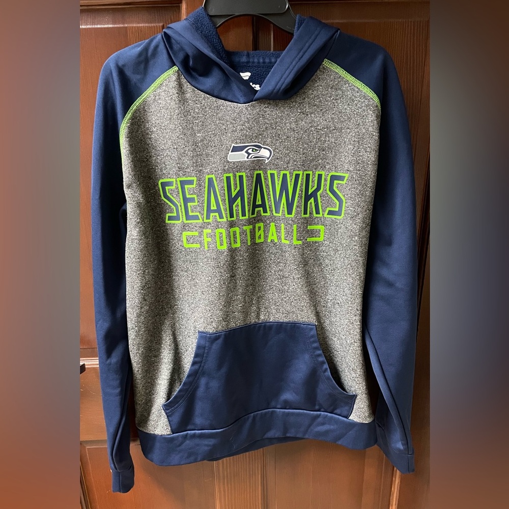 Seattle Seahawks Hoodie Men Large Blue Fanatics Pullover NFL Training Pocket